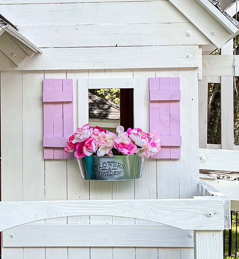Completed DIY pink playhouse shutters